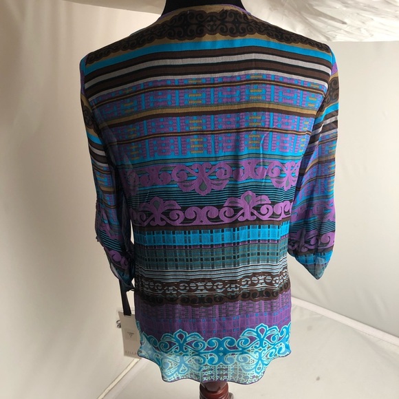 Hale Bob sheer silk purple multicolor bead v-neck top - Picture 4 of 11